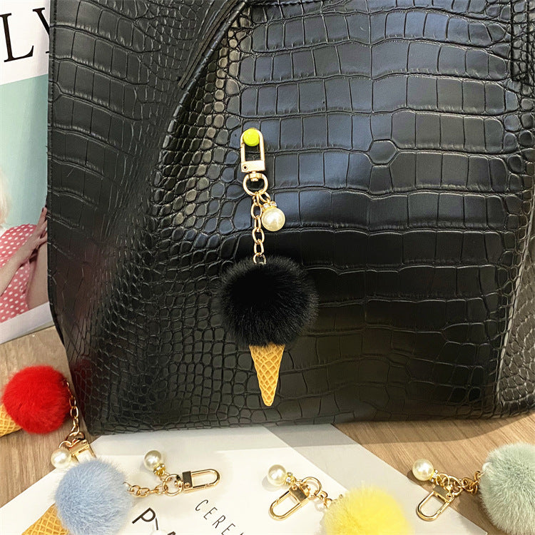 Wholesale Plush Candy Color Ice Cream Pom Keychain